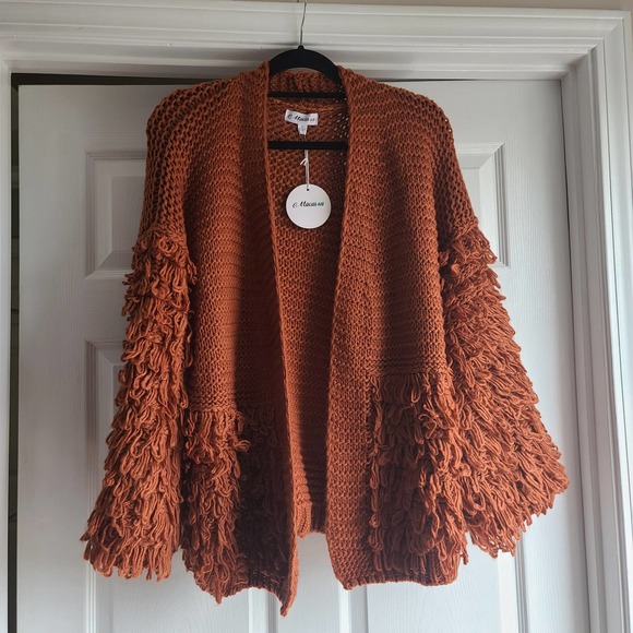 Macaron Sweaters - NWT Macaron Womens Crochet Orange Cardigan Sz S